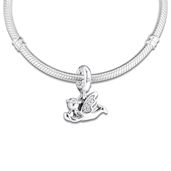 Anjel Lásky Visieť 925 Sterling Silver zobrazili kľúčové tlačidlá pre Šperky, ktoré Jasne CZ Krídlo Anjela Prívesok Pre Charms Náramky & Bangles