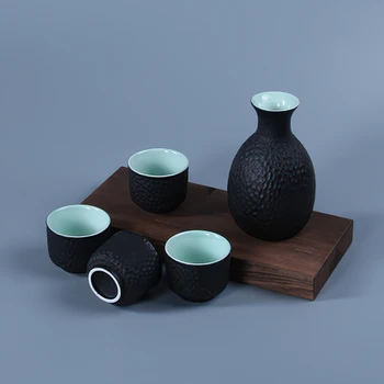 Keramika Víno Nastaviť Japonský Čierny Biely včelí Plást Úľavu 250ML Záujme 1pot 4cup Drinkware Domácej Kuchyni Bar Dekorácie Vody Ware