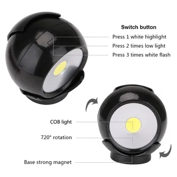 720 Stupňov Otáčanie KLASU Nočné Svetlo 3 Režim AAA Batérie Powered Lampa Otáčania Bezdrôtové Nástenné svietidlo S Magnetom Base Osvetlenie