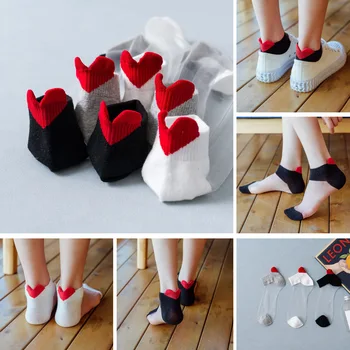 Transparentné Ženy Ponožky Srdce Vzor Ponožky Letné Japonské Roztomilý Čipky Ponožky Dámy Sklo, Hodváb Ponožky Priedušná Tenké Ponožky Dievčatá