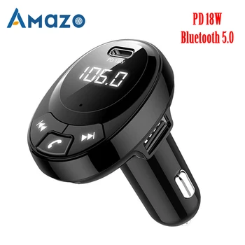 PD 18W Auta, FM Vysielačom Bluetooth 5.0 Transmiter Dual USB + Typ C Nabíjací Adaptér Pre Auto, Motocykel Cigaretový Zapaľovač