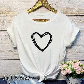 Srdce kvetina tlače T-shirt dámy dámy bežné základe O-golier biele tričko krátky rukáv T-shirt dámy milujú grafický tlač