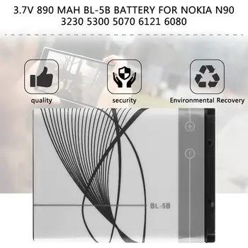 Špecifické 3.7 V, 890 mAh batériou BL-5B BL5B Nabíjateľné Batérie Pre Nokia N90 3230 5300 5070 6121 6080 Li-on Batérie pre Nokia