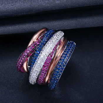 SINZRY Luxusné prstene Cubic Zirconia micro spevnené viacvrstvových twist prehnané farebné prst prsteň Bižutérie pre Ženy