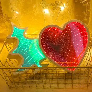 3D LED Srdca Lásky, Zrkadlo, Lampa Tunel Nočné Svetlo Vnútorné Dekoratívne Pre Domáce Spálňa Chlapec Dievča Darčeky valentínske Ornament Lampa