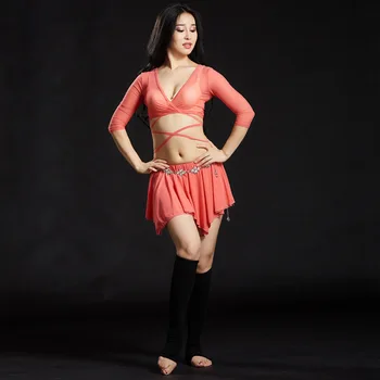 Nový Sexy Brucho Tanečné Oblečenie Žien Dance 2 ks Set-Top a Sukňu Modálne tie Popruhy Kostým Brušného Tanca Praxi Kostýmy 5 Farieb