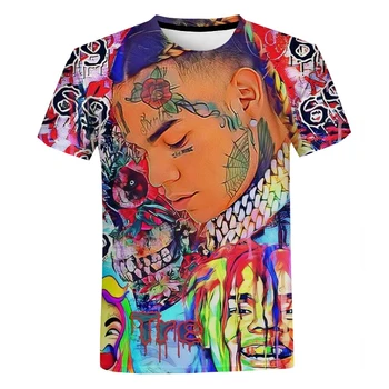 Rapper 6ix9ine 3D Print T Shirt Muži Ženy Letné Módy Bežné Hip Hop T-shirt 6ix9ine Harajuku Streetwear Plus Veľkosť Tričko