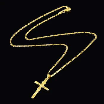 Pánske Náhrdelníky Luxusné Kríž kúzlo prívesok náhrdelníky pre ženy 24K žlté Zlato Farba náhrdelníky svadobné party šperky