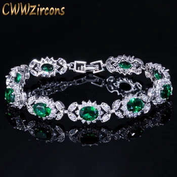 CWWZircons Luxusné Emerald Green Crystal Ženy Šperky Kvet Reťaz Prepojenie Náramok Náramok s Bielymi Zirkónmi Nastavenie CB171