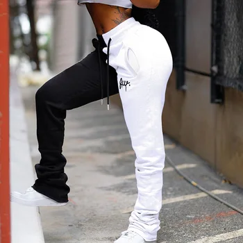 Black White Colr Blok Hip Hop Sweatpant Ženy Vysoký Pás Bezec Nohavice Ženy Telocvični Potu Nohavice Módne Streetwear Kórejský Nohavice