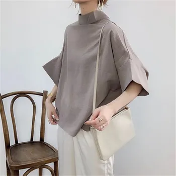 Japonsko Minimalistický Pevné Letné Blúzky, Košele Ženy Elegantné Úrad Práce Nosenie Top OL Oblečenie 2020 Kórea Štýl Nadrozmerná Blúzky Lady