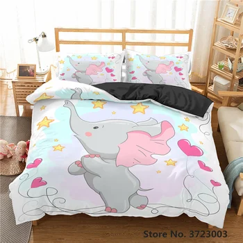 3D Detská posteľná bielizeň Nastaviť Krásne Ružový Slon Dole Deka Nastaviť Kráľ Queen Size Posteľou Nastaviť Plnej Veľkosti Cumlík Sady