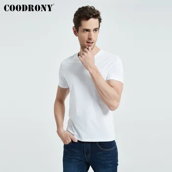 COODRONY Značky T Shirt Mužov Klasické Bežné V-Neck T-Shirt Pure Color Mens Dna Oblečenie Letné Bavlnené Tričko Tričko Homme C5078S