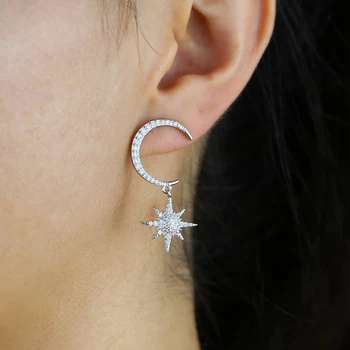 Vianočný darček módne šperky pre priateľku milenca iskrenie bling 5A cz klasické moon star náušnice