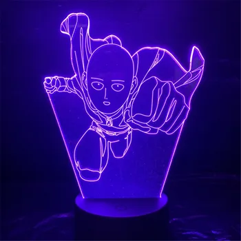 Jeden Úder Muž Nočné Osvetlenie Led Saitama Lampara Anime Lampa 3D Osvetlenie Stolná Lampa Deti Darček Farby Luminaria Hračky