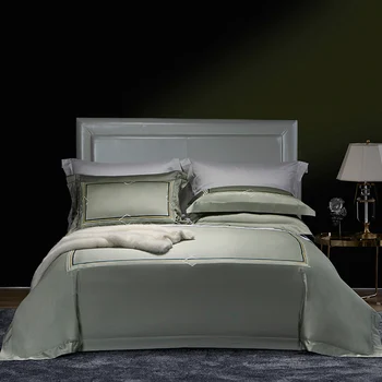 1000TC Egyptskej Bavlny Výšivky Premium Perinu Nastaviť Kráľovná King Size 4Pcs Sivá Biela Luxusná posteľná bielizeň Nastaviť Cumlík Kryt