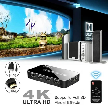 2020 Najlepšie 4K HDMI Prepínač 2.0 Podpora RGB 4:4:4 HDR HDMI Prepínač 4K 60Hz HDMI 2.0 Prepínač Diaľkové IR UHD 4 Port HDMI Prepínač Prepínač