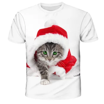 Vianočné Zvierat Mačka Batoľa T-shirts Santa Claus Deti Bežné Karikatúry Snehuliak Strany Stromu Lete Krátky Rukáv Kostým Kabát Topy