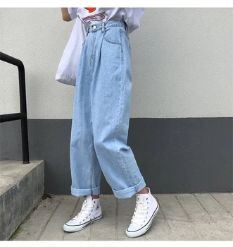 2020 Ženy Jeseň Džínsy Vintage Pevné Vysoký Pás Široký Džínsové Nohavice Plus Veľkosť Harajuku Voľné Kórejský Rovné Džínsy Dlhé Nohavice