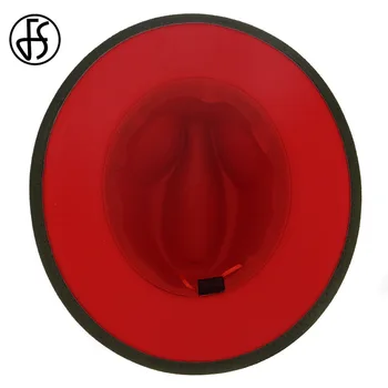 FS 60 CM Klobúk Armáda Zelená Červená Patchwork vlnená Plsť Fedora Klobúk S Červeným Lemom Širokým Zimné Muži Ženy Veľké Okraj Panama plstený klobúk Jazz Spp