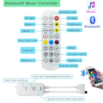 Nový Bluetooth Hudby LED Pás Svetla 20M RGB 5050 SMD Pružný pás s nástrojmi Nepremokavé RGB LED Svetlo 10M 15M Pásky Dióda DC 12V Adaptér