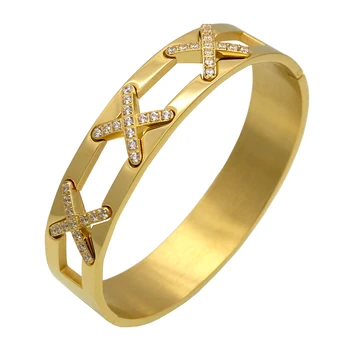 Najnovšie dizajn Luxusné Šperky X Náramky Kríža CZ drahokamu Spevnené Manžety Náramok Pre Ženy, Zlatá Farba Zápästie Módne Šperky