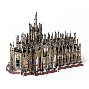 3D Kovov Puzzle Milan Katedrála 255Pieces Duomo di Milano Budovy Model Súpravy DIY 3D Laser Cut Skladačka Hračky pre Deti a Dospelých