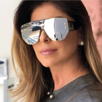 Móda Nadrozmerné čierne slnečné Okuliare Značky Ženy 2019 luxusné Námestie zrkadlo Slnečné Okuliare Pre Ženy Vintage Retro Okuliare pilot
