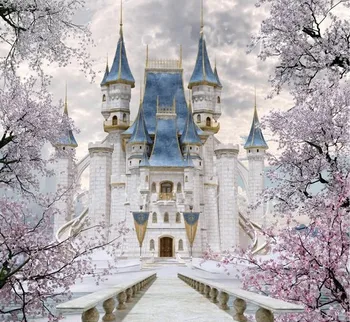 Popoluška Fantasy Fairy modrá Hrad Čerešňové Kvety Stromu pozadie Počítača tlač deti deti pozadí