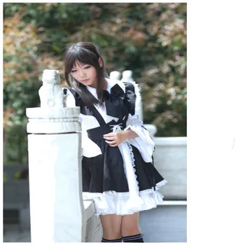 Ženy Slúžka Oblečenie Anime Dlhé Šaty Čiernej a Bielej Zástere Šaty Lolita Šaty Cosplay Kostým