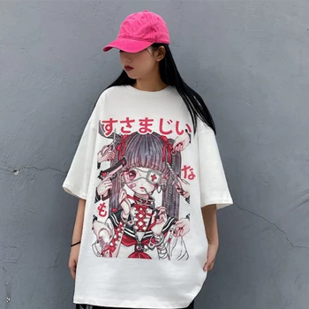 Pastelové Goth Grafické Tričko pre Ženy Dámske Letné Tričko Harajuku Ulzzang kórejský Tee Top Streetwear Gotický Grunge Oblečenie