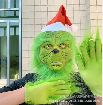 Vtipné Strany Cosplay Ako Grinch Ukradol Vianoce Grinch Cosplay Latexovú Masku na Tvár Nylon Rukavice fancy dress up