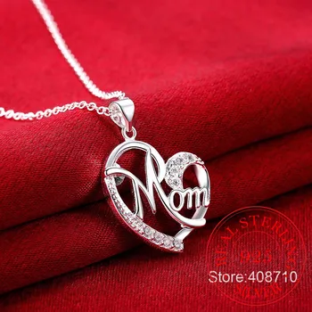 List Mama 925 Sterling Silver Módne AAA Zirconia Kúzlo Miluje Srdce Náhrdelník & Prívesok deň matiek Darček Pre Matky