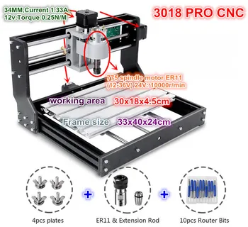 CNC 3018 Pro GRBL Ovládanie 3 Os DIY Mini Stroj Pcb Pvc Laserové Rytie Stroj na Frézovanie Dreva Router