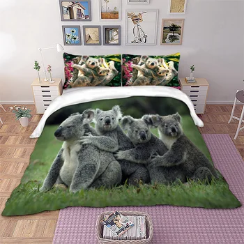 3D Koala posteľná bielizeň Set Roztomilé Zviera Perinu obliečka na Vankúš Twin Kráľovná Kráľ Veľkosť Obliečky 3ks bytového textilu