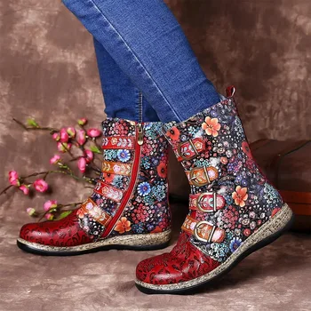 Litthing 2020 Nové dámske Topánky Móda, Topánky Kožené Drobné Kvety Vzor Šitie na Zips, Ploché Topánky Pohodlné Krátke Topánky