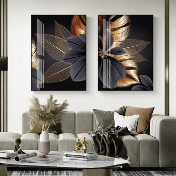 Abstraktné Čiernej Medi List Kvet Luxusné Moderné Plagát Plátno Na Maľovanie Na Stenu Umenia, Tlače Obrázku Obývacia Izba Interiér Domova