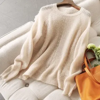 Dlhý rukáv kolo krku tenký sveter ženy voľné jednofarebné jednoduché base pulóver sveter ženy 2020