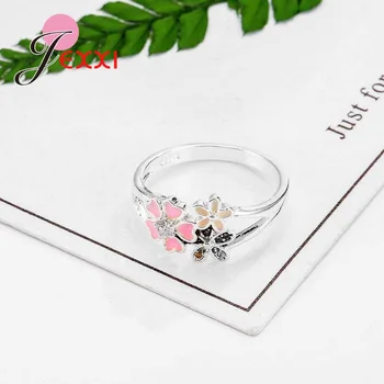 Krásne 925 Sterling Silver Ružový Kvet Poetické Daisy Cherry Blossom Prst Prsteň pre Ženy Zapojenie Módne Šperky