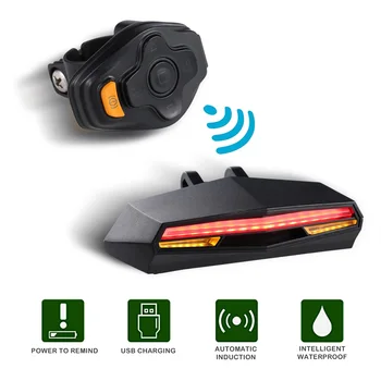 2020 ABS Smart Zadné Laser Požičovňa Ľahký Bicykel Lampa LED USB Nabíjateľné Bezdrôtové Diaľkové Ovládanie Otočením Cyklistické Bycicle zadné svetlo