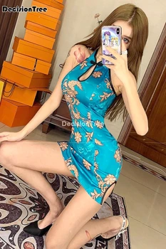 2021 čínske šaty tlač qipao šaty backless okolo sexy duté sa cheongsam ženy večierok klubu nosiť lepšiu qipao