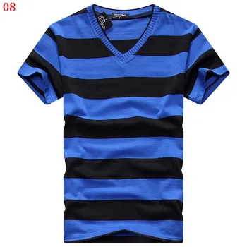 MwOiiOwM 2019 Muž V-neck T-shirt pánske Krátke Rukáv Tričko Muž Bavlna Pruhované Tričká Pánske Oblečenie Multi Veľkosť