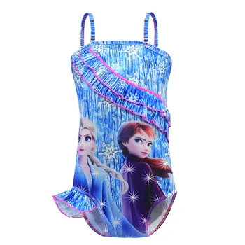 4~10 rokov, Baby, Dievčatá Šaty Cartoon Plávať nosenie Elsa Anna Zdobiť Deti Plavky Deti plavky Plážové oblečenie Letné Oblečenie