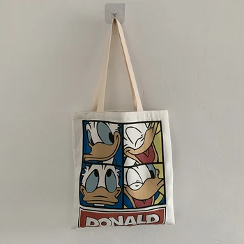 Donald Duck, Plátené tašky Žien Jediný Ramenný Japonský Harajuku Ulzzang Cartoon Zips Študent Handričkou Bag Ladies nákupná Taška