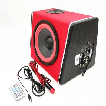 8 Palcový 680W 12V 24V 220V Audio Aktívny Subwoofer, Bluetooth Rádio, Červená Lichobežníkový Tvar Drevené Bass Reproduktory pre Auto/Home