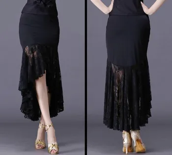 2020 Nové sexy Latin dance sukne ženy čiernej čipky sukne nepravidelný rybí chvost sukne dlhé ballroom dance šaty