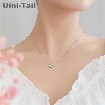 Uini-Chvost 2019 nový záznam 925 sterling silver sedem farieb dúhy v tvare srdca náhrdelník módne jednoduché osobnosť temperament