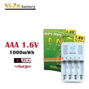 8Pcs 1,6 v AAA 1000mWh nabíjateľná batéria nizn Ni-Zn AAA 1,5 v batériou, nastavte +1 ks AA/AAA nabíjačky