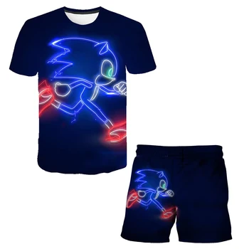 2020 Roztomilý 3D animovaný T Shirt Deti Vyhovovali Oblečenie Letné Krátke Tlač Sonic the hedgehog Deti Nastaviť Chlapci Streetwear Deti Topy