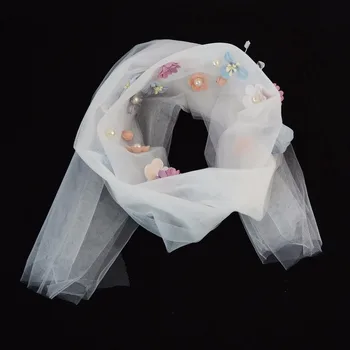 Vidieka Svadobné Svadobné Turban Hlavový Most Čipky Crystal Pearl Flower Headdress Pre Ženy Nevestu Dlho Čelo Vlasy Príslušenstvo Šperky